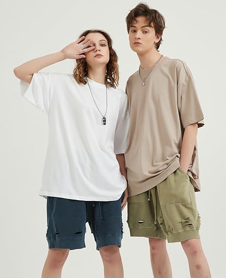 Mens Oversized T-Shirts Fashion Loose Fit Crewneck Tshirt Streetwear Heavyweight Short Sleeve Gym Workout Tops