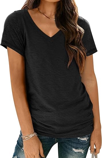 AUTOMET Short Sleeve T-Shirts V Neck Summer Tops for Women Basic Tees 2026
