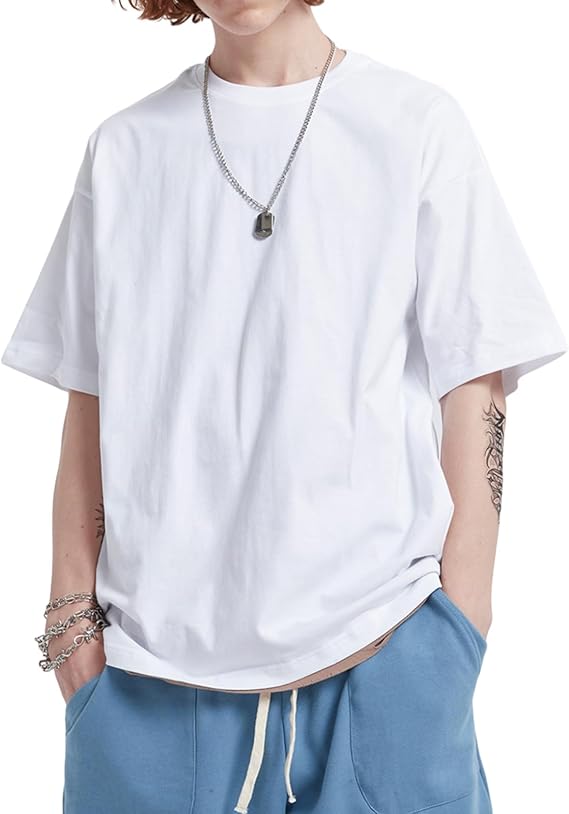 Mens Oversized T-Shirts Fashion Loose Fit Crewneck Tshirt Streetwear Heavyweight Short Sleeve Gym Workout Tops