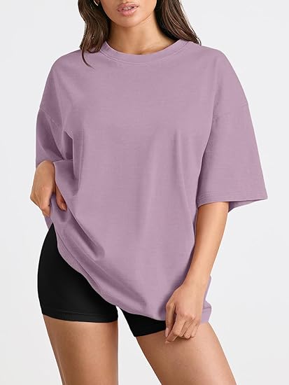 Trendy Queen Womens Oversized Summer T-Shirts Plus Size Short Sleeves Workout Tops