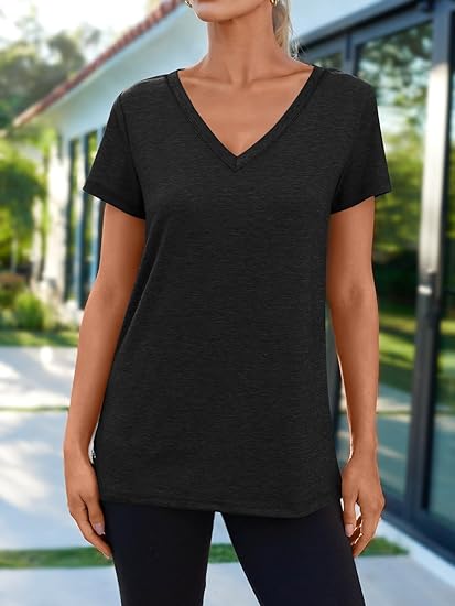 AUTOMET Short Sleeve T-Shirts V Neck Summer Tops for Women Basic Tees 2026
