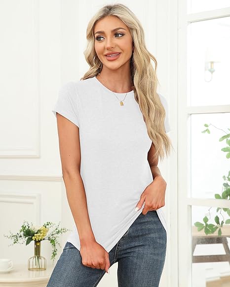 Memorose Womens Short Sleeve Tops Summer T Shirts Round Neck Casual Fashion Basic Tee