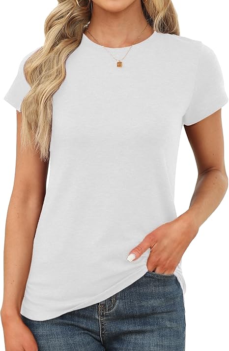 Memorose Womens Short Sleeve Tops Summer T Shirts Round Neck Casual Fashion Basic Tee